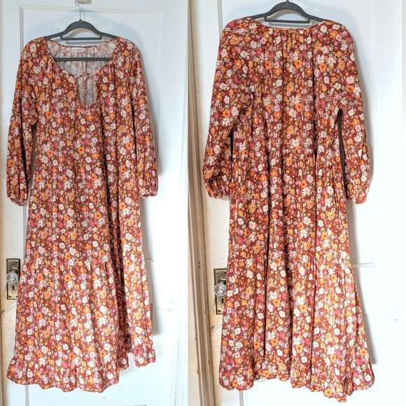 Lacausa Tiered Floral Maxi/Midi Berkeley Dress Size M/L - Picture 2 of 10